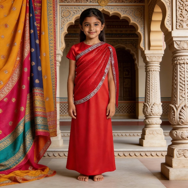 Ethnic Gown - Meisjes Indiase traditionele jurk rode etnische